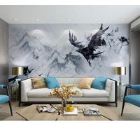 XLMING Aquarelle Abstraite Peinte À La Main À L'Encre Oiseaux Des Alpes Papier Peint 3D Soie De Luxe Intissé Bureau Salle à Manger Canapé Chambre Salon TV Mural Décoratif-400cm×280cm
