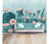 XLMING Aquarelle Aquarelle Lotus Feuille De Lotus 3D Papier Peint Texture Soyeuse Intissé Salle à Manger Bureau D'étude Canapé Chambre Salon TV Mur-300cm×210cm