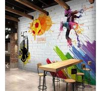 XLMING Aquarelle Art Mur De Briques Ville Graffiti Football 3D Papier Peint Texture Soyeuse Intissé Salle à Manger Bureau D'étude Canapé Chambre Salon TV Mur-400cm×280cm
