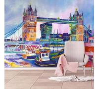 XLMING Aquarelle Peinte À La Main Architecture Abstraite Pont Bateau Papier Peint 3D Soie Texturée Haut De Gamme Salon Canapé Chambre À Coucher Salle Manger Murale-400cm×280cm