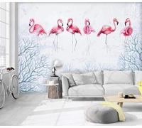 XLMING Arbres Créatifs Lacs Flamants Roses Oiseaux 3D Papier Peint Texture Soyeuse Intissé Salle à Manger Bureau D'étude Canapé Chambre Salon TV Mur-250cm×170cm