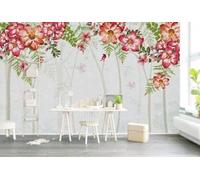 XLMING Arbres Feuilles Vertes Fleurs Roses Petits Oiseaux 3D Papier Peint Premium Texturé Soie Bureau Salle à Manger Salon Chambre Coucher Canapé TV Mur-200cm×140cm