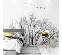 XLMING Arbres Minimalistes Dessinés À La Main En Noir Et Blanc Oiseaux En Vol 3D Papier Peint Premium Texturé Soie Bureau Salle à Manger Salon Chambre Coucher Canapé TV Mur-400cm×280cm