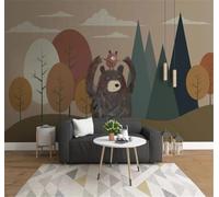 XLMING Arbres Rétro Cartoon Nuages Blancs Et Ours 3D Papier Peint Texture Soyeuse Intissé Salle à Manger Bureau D'étude Canapé Chambre Salon TV Mur-350cm×256cm