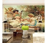 XLMING Arbres Rétro Peints À La Main Anges Instruments De Musique 3D Papier Peint Texture Soyeuse Intissé Salle à Manger Bureau D'étude Canapé Chambre Salon TV Mur-250cm×170cm