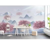 XLMING Arbres Roses Géométrique Montagnes Zen 3D Papier Peint Premium Texturé Soie Bureau Salle à Manger Salon Chambre Coucher Canapé TV Mur-250cm×170cm