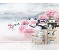 XLMING Architecture Ancienne Paysage Rose Chaud De Fleurs De Pêcher 3D Papier Peint Texture Soyeuse Intissé Salle à Manger Bureau D'étude Canapé Chambre Salon TV Mur-300cm×210cm