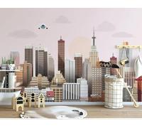XLMING Architecture De Ville De Bande Dessinée Avions Créatif Papier Peint 3D Soie De Luxe Intissé Bureau Salle à Manger Canapé Chambre Salon TV Mural Décoratif-200cm×140cm