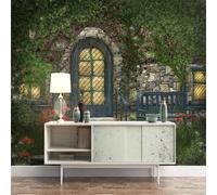 XLMING Architecture Rétro Arcade Vignes Fleurs 3D Papier Peint Texture Soyeuse Intissé Salle à Manger Bureau D'étude Canapé Chambre Salon TV Mur-250cm×170cm