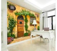 XLMING Architecture Rétro Porte Et Fenêtre En Bois Plantes 3D Papier Peint Luxe Décoration Manger Adulte Intérieure Salon Canapé Chambre Fond TV Mur-200cm×140cm