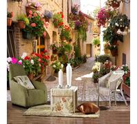 XLMING Architecture Rétro Rues Plantes Fleurs 3D Papier Peint Texture Soyeuse Intissé Salle à Manger Bureau D'étude Canapé Chambre Salon TV Mur-400cm×280cm