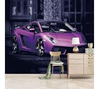 XLMING Architecture Rétro Voiture Violette Créative 3D Papier Peint Texture Soyeuse Intissé Salle à Manger Bureau D'étude Canapé Chambre Salon TV Mur-300cm×210cm