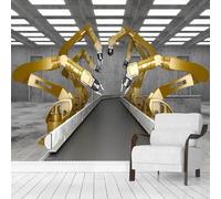 XLMING Architecture Tridimensionnelle Grise Dorée Machines Papier Peint 3D Soie De Luxe Intissé Bureau Salle à Manger Canapé Chambre Salon TV Mural Décoratif-430cm×300cm