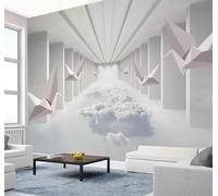 XLMING Architecture Tridimensionnelle Oiseaux En Vol Nuages Blancs Extension Spatiale 3D Papier Peint Texture Soyeuse Intissé Salle à Manger Bureau D'étude Canapé Chambre Salon TV Mur-400cm×280cm