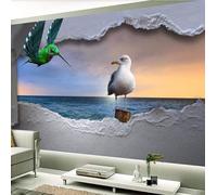 XLMING Art 3D Océan Oiseaux Coucher De Soleil 3D Papier Peint Texture Soyeuse Intissé Salle à Manger Bureau D'étude Canapé Chambre Salon TV Mur-200cm×140cm