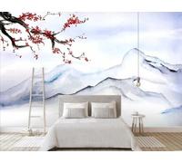 XLMING Art Abstrait Des Montagnes Et Des Fleurs Rouges 3D Papier Peint Premium Texturé Soie Bureau Salle à Manger Salon Chambre Coucher Canapé TV Mur-400cm×280cm