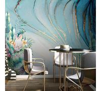 XLMING Art Abstrait Jardinage Feuille Ligne D'Or 3D Papier Peint Texture Soyeuse Intissé Salle à Manger Bureau D'étude Canapé Chambre Salon TV Mur-400cm×280cm