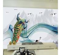 XLMING Art Abstrait Ligne Et Encre Paon Papier Peint 3D Soie De Luxe Intissé Bureau Salle à Manger Canapé Chambre Salon TV Mural Décoratif-350cm×256cm