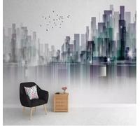XLMING Art Abstrait Représentant Une Ville Dessinée À La Main Et Des Oiseaux En Vol 3D Papier Peint Premium Texturé Soie Bureau Salle à Manger Salon Chambre Coucher Canapé TV Mur-150cm×105cm