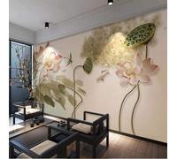 XLMING Art Abstrait Vintage Représentant Un Lotus Et Un Petit Poisson 3D Papier Peint Premium Texturé Soie Bureau Salle à Manger Salon Chambre Coucher Canapé TV Mur-150cm×105cm