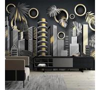 XLMING Art City Architecture Plant Leaf Geometric 3D Papier Peint Texture Soyeuse Intissé Salle à Manger Bureau D'étude Canapé Chambre Salon TV Mur-400cm×280cm