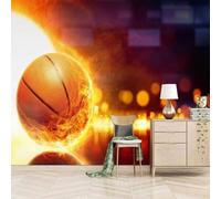 XLMING Art Créatif Tridimensionnel Représentant Une Flamme Et Un Ballon De Basket 3D Papier Peint Texture Soyeuse Intissé Salle à Manger Bureau D'étude Canapé Chambre Salon TV Mur-150cm×105cm