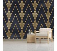 XLMING Art Cubique Vintage Ligne Géométrique Dorée 3D Papier Peint Premium Texturé Soie Bureau Salle à Manger Salon Chambre Coucher Canapé TV Mur-430cm×300cm