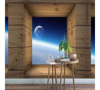 XLMING Art En Relief Architecture En Bois Planètes Ciel 3D Papier Peint Texture Soyeuse Intissé Salle à Manger Bureau D'étude Canapé Chambre Salon TV Mur-400cm×280cm