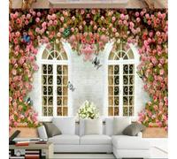 XLMING Art En Relief Architecture Fenêtres Couleurs Roses Papillons 3D Papier Peint Texture Soyeuse Intissé Salle à Manger Bureau D'étude Canapé Chambre Salon TV Mur-250cm×170cm