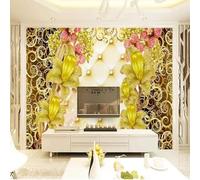 XLMING Art En Relief Sac Souple Doré Fleurs Bijoux Fleurs 3D Papier Peint Premium Texturé Soie Bureau Salle à Manger Salon Chambre Coucher Canapé TV Mur-430cm×300cm