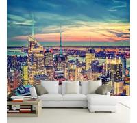 XLMING Art En Relief Ville Architecture Crépuscule Vue Nocturne 3D Papier Peint Premium Texturé Soie Bureau Salle à Manger Salon Chambre Coucher Canapé TV Mur-430cm×300cm