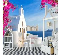 XLMING Art Floral De L'Architecture De La Mer Bleue 3D Papier Peint Luxe Décoration Manger Adulte Intérieure Salon Canapé Chambre Fond TV Mur-150cm×105cm