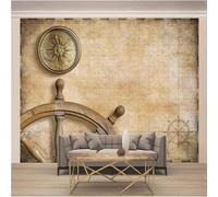 XLMING Art Géométrique Vintage Du Gouvernail À Boussole 3D Papier Peint Luxe Décoration Manger Adulte Intérieure Salon Canapé Chambre Fond TV Mur-350cm×256cm