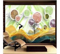 XLMING Art Imitation Marbre Texture Campagne Paysage Cerf 3D Papier Peint Texture Soyeuse Intissé Salle à Manger Bureau D'étude Canapé Chambre Salon TV Mur-400cm×280cm