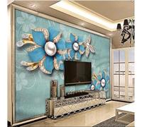 XLMING Art Line Fresh Beautiful Blue Jewelled Flower 3D Papier Peint Premium Texturé Soie Bureau Salle à Manger Salon Chambre Coucher Canapé TV Mur-350cm×256cm