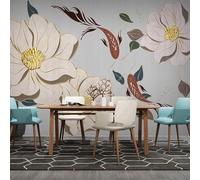 XLMING Art Minimaliste Créatif Représentant Des Poissons Et Des Lotus 3D Papier Peint Texture Soyeuse Intissé Salle à Manger Bureau D'étude Canapé Chambre Salon TV Mur-250cm×170cm