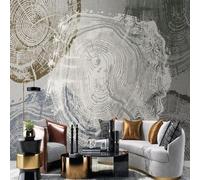 XLMING Art Rétro Abstrait Lignes Arbres Cernes 3D Papier Peint Texture Soyeuse Intissé Salle à Manger Bureau D'étude Canapé Chambre Salon TV Mur-200cm×140cm