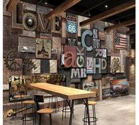 XLMING Art Rétro Avec Alphabet Et Engrenages Sur Fond Bois 3D Papier Peint Luxe Décoration Manger Adulte Intérieure Salon Canapé Chambre Fond TV Mur-200cm×140cm