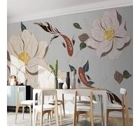 XLMING Art Rétro Créatif Représentant Des Fleurs Et Des Petits Poissons 3D Papier Peint Texture Soyeuse Intissé Salle à Manger Bureau D'étude Canapé Chambre Salon TV Mur-400cm×280cm