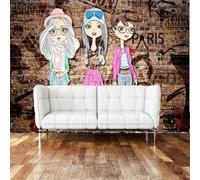XLMING Art Rétro Cubique Nostalgie Fille Au Mur De Briques 3D Papier Peint Premium Texturé Soie Bureau Salle à Manger Salon Chambre Coucher Canapé TV Mur-430cm×300cm