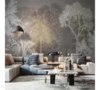 XLMING Art Rétro Représentant Des Arbres Forestiers À L'Encre De Chine Papier Peint 3D Soie De Luxe Intissé Bureau Salle à Manger Canapé Chambre Salon TV Mural Décoratif-300cm×210cm