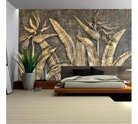 XLMING Art Rétro Représentant Des Plantes Et Des Fleurs Dorées 3D Papier Peint Texture Soyeuse Intissé Salle à Manger Bureau D'étude Canapé Chambre Salon TV Mur-430cm×300cm