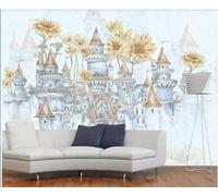 XLMING Art Stéréo Château De Fleurs De Tournesol Vintage 3D Papier Peint Premium Texturé Soie Bureau Salle à Manger Salon Chambre Coucher Canapé TV Mur-250cm×170cm