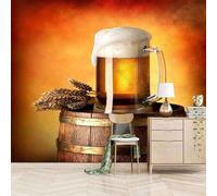 XLMING Art Stéréoscopique Du Tonneau De Bière De Blé 3D Papier Peint Premium Texturé Soie Bureau Salle à Manger Salon Chambre Coucher Canapé TV Mur-430cm×300cm