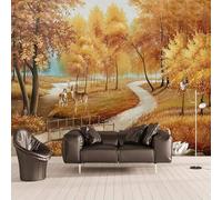 XLMING Automne Doré Forêt Élan Rivière Papier Peint 3D Soie De Luxe Intissé Bureau Salle à Manger Canapé Chambre Salon TV Mural Décoratif-400cm×280cm