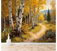 XLMING Automne Doré Forêt Sommets Sentiers 3D Papier Peint Premium Texturé Soie Bureau Salle à Manger Salon Chambre Coucher Canapé TV Mur-300cm×210cm