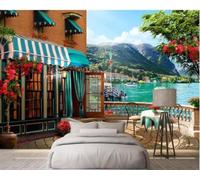 XLMING Balcon Architecture Lac Montagnes Fleurs 3D Papier Peint Luxe Décoration Manger Adulte Intérieure Salon Canapé Chambre Fond TV Mur-350cm×256cm