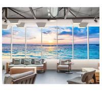 XLMING Balcon Élégant Avec Vue Sur La Mer Au Coucher Du Soleil Espace Agrandi 3D Papier Peint Texture Soyeuse Intissé Salle à Manger Bureau D'étude Canapé Chambre Salon TV Mur-350cm×256cm