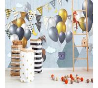 XLMING Ballons Dessinés À La Main Nuages Blancs Montagnes Étoiles Dessin Animé 3D Papier Peint Texture Soyeuse Intissé Salle à Manger Bureau D'étude Canapé Chambre Salon TV Mur-350cm×256cm