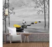 XLMING Bambou Minimaliste Galets Multicolores Oiseaux En Vol 3D Papier Peint Premium Texturé Soie Bureau Salle à Manger Salon Chambre Coucher Canapé TV Mur-300cm×210cm